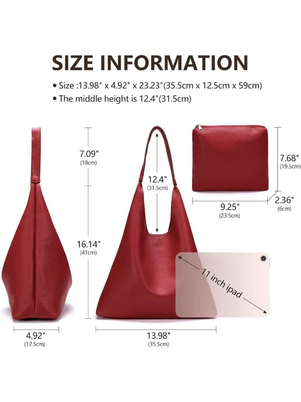 Soft Vegan Leather Slouchy Hobo Bag for Women - Stylish Tote with Cosmetic Bag